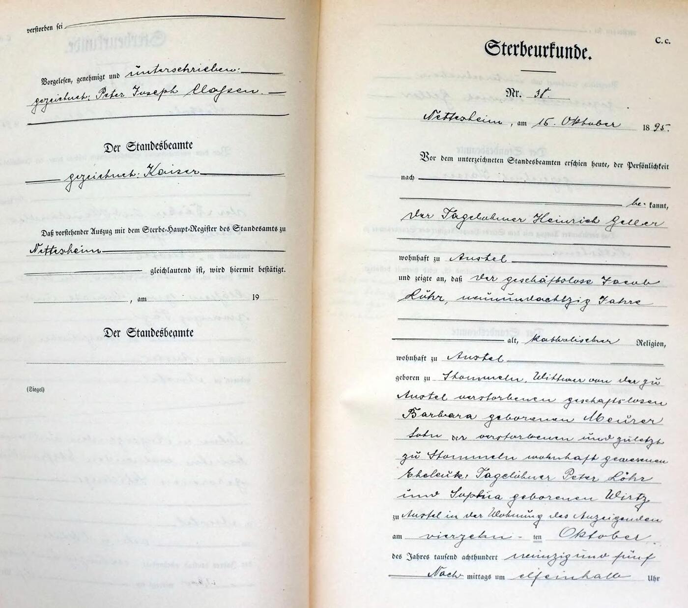 Preview of Jacob Löhr 1895 death record
